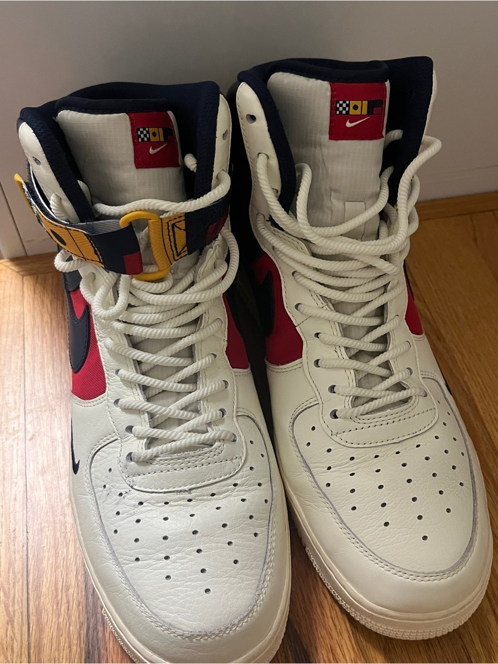 Nike Air Force 1 High-Top Sneakers in White, Red, Navy & Yellow Size 11 Men’s